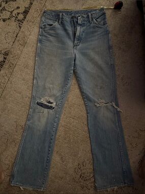 Vintage Wrangler Light Blue Distressed Straight-Leg Jeans